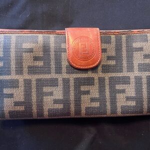 Fendi Black and Tan Logo wallet